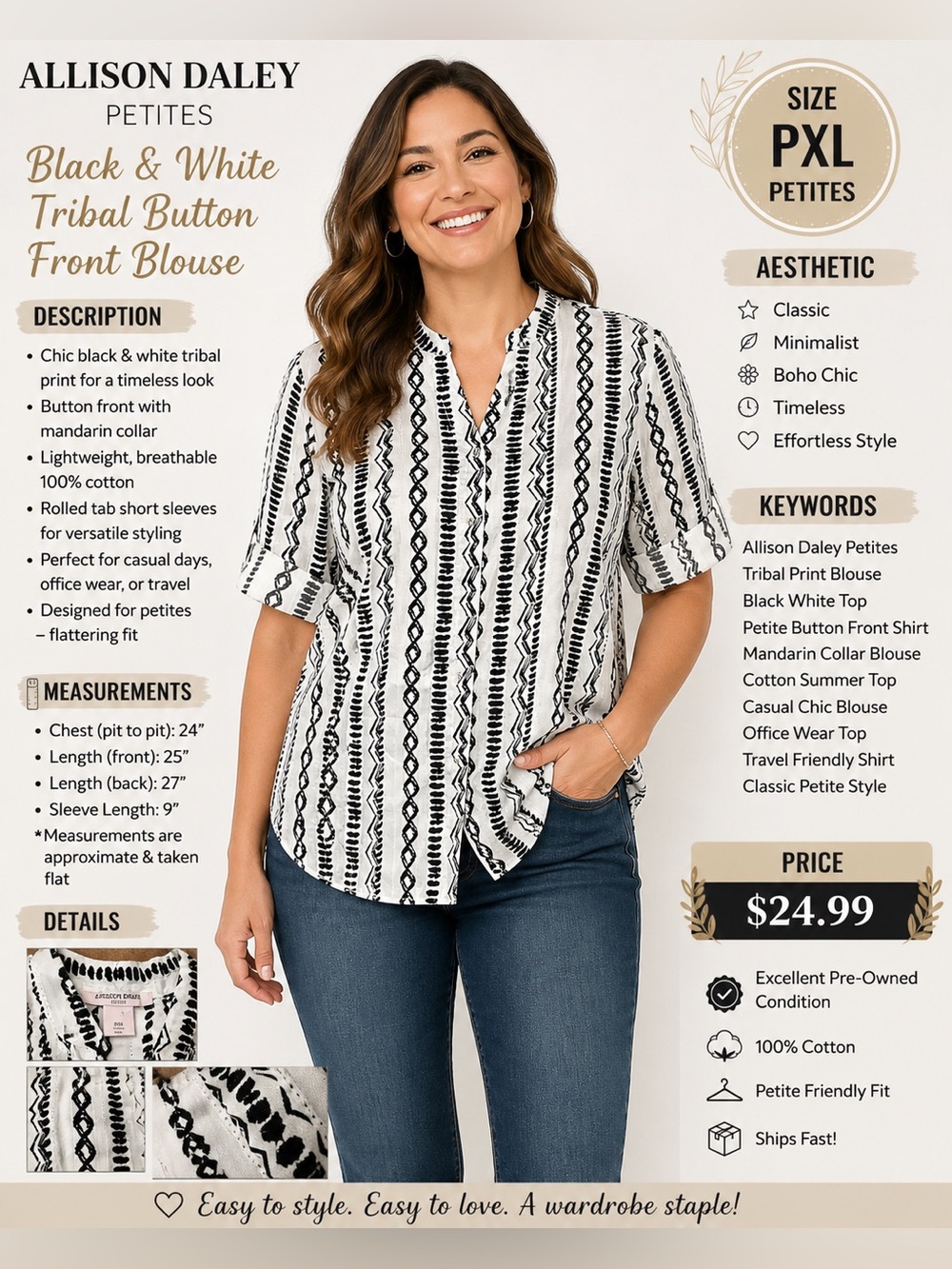 Allison Daley Black & White Striped Button-Down Shirt